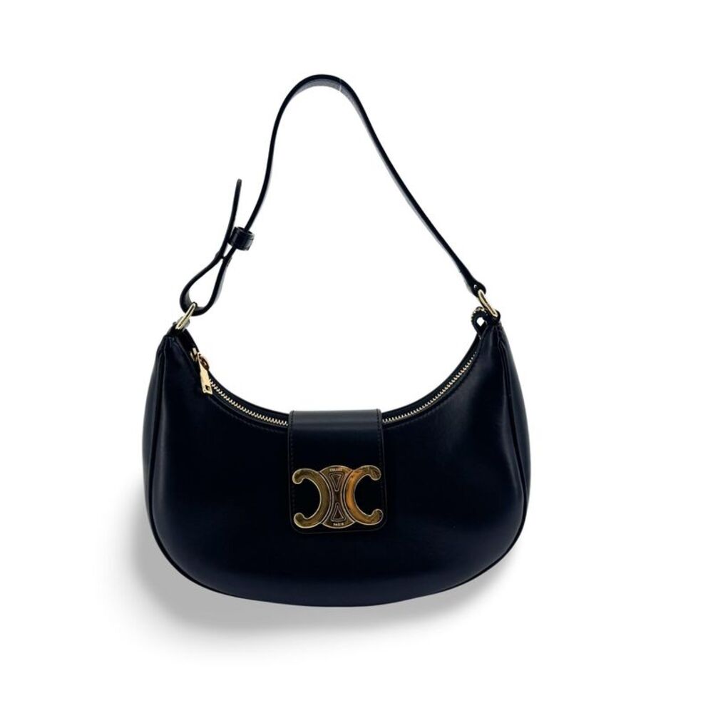 Celine Medium Ava Triomphe Bag Calfskin Black Gold Hardware